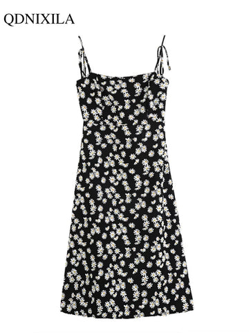 Yipinpay 2023 Floral Printed Women's Dress Vintage French Elegant Casual High Waist Thin Off Shoulder Sleeveless Midi Slip Dresses